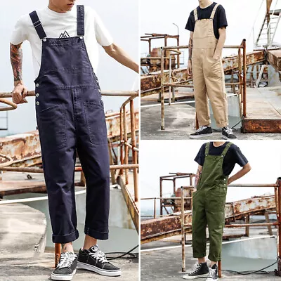 INCERUN Mens Suspender Dungarees Jumpsuit Bib Trousers Wide Leg Long Cargo Pants • $33.93