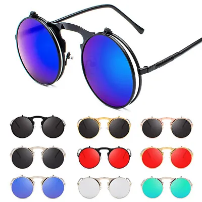 Vintage Round Flip Up Sunglasses John Lennon Style Inspired Metal Circle Glasses • $11.99