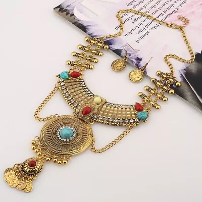 Choker Necklace Women Bohemian Vintage Tassel Statement Maxi Long Necklace Set • $13.99