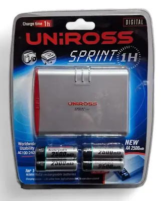Uniross Sprint 1 Hour Battery Charger Inc 4 X AA 2500mAh Rechargeable Batteries • £23.95