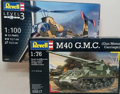 Lot Of 2 Revell M40 G.M.C. Gun Motor Tank Bell Helicopter Military Model Kit • $21.88