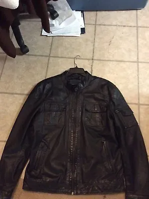 Men’s Black Leather Biker Jacket - XL • $120