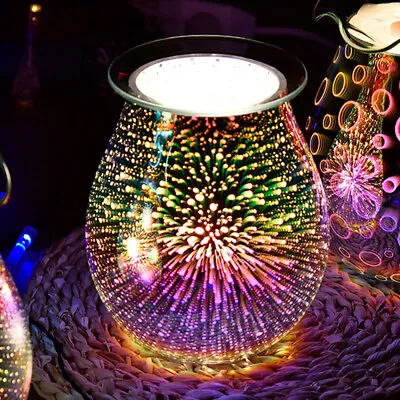 3D Glass Electric Oil Wax Melt Burner Warmer Firework Fragrance Aroma Night Lamp • £15.79