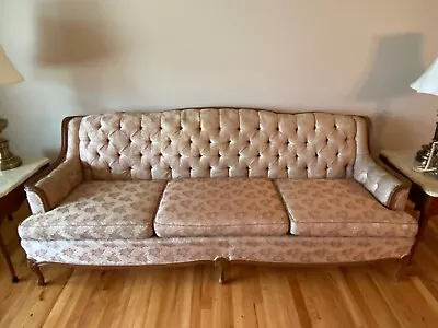 Vintage 1967 French Provincial Sofa With Damask Pattern  • $500