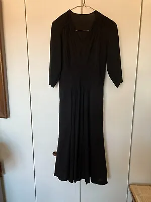 Vtg 1940s Mourning Rockabilly Gothic Rayon/viscose Dress Womens Sz Small ? • $54.69