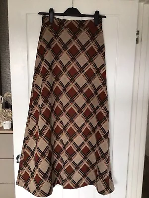 Richard Shops Ladies Vintage 1970s Brown & Cream Long Flared Skirt Size 28 Waist • £28