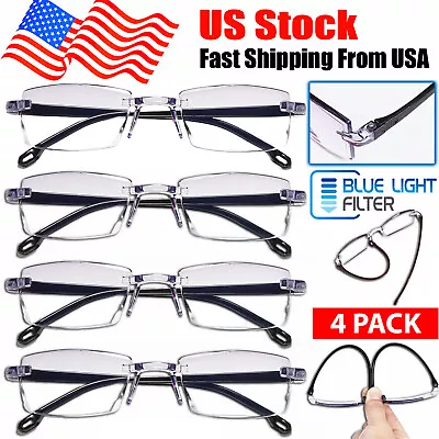 4PK Mens Rectangular Rimless Blue Light Blocking Reading Glasses Unisex Readers • $7.88