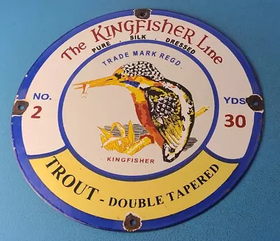 Vintage King Fisher Line Porcelain Outboard 30 Yds Fishing Rod Reel Tackle Sign • $147.47