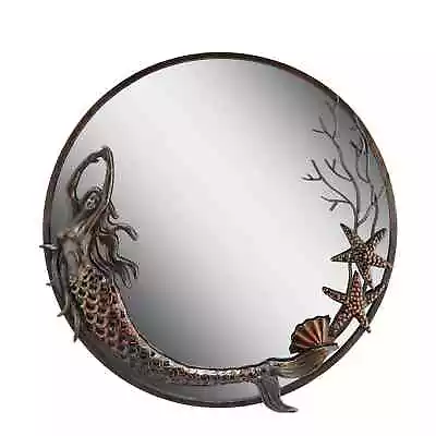 Stylish Iron Coastal  Round Mermaid Glass Mirror Home Decor • $172