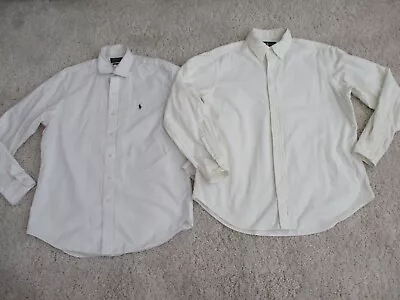 Lot 2 Polo Ralph Lauren Shirt Men Large White Corduroy Pony Button Down Collared • $19.99