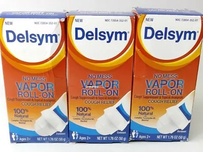 3-PACK Delsym Adult No Mess Vapor Roll On 1.76 Oz Cough Suppressant Exp 6/25 • $16.95