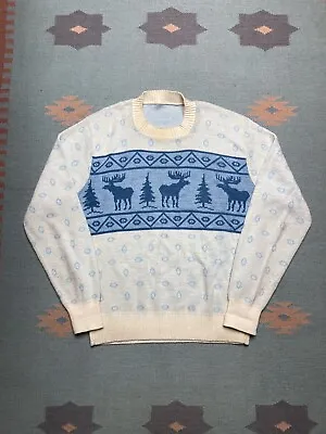 Vintage Novelty Sweater Moose Christmas Tree Geometric Navajo Large Aztec Animal • $28