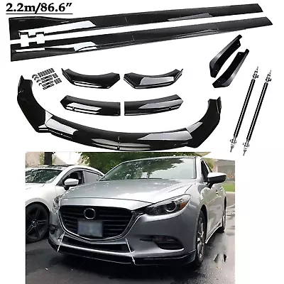 Front Bumper Spoiler Kit +86.6  Car Side Skirt Glossy Black For Mazda 2 3 5 6 • $99.99