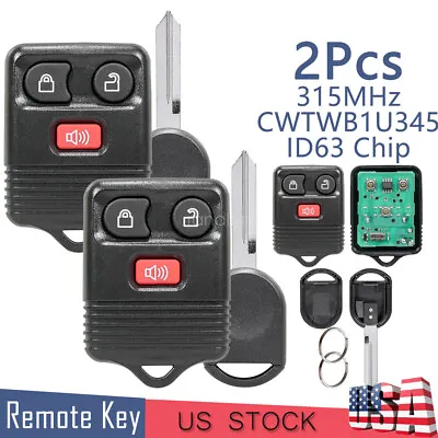 2 3B Remote Fob + Ignition Key For Ford F150 F250 F350 F450 2004-2010 CWTWB1U345 • $12.79