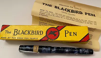 RARE Mabie Todd Blackbird 5242 Blue/black Marble Fountain Pen Price Label Box • £185