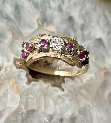 14 K DIAMOND RUBY RING .48 CARATS NATURAL GEMS VINTAGE 1950’s SIZE 7.5 NOT SCRAP • $350