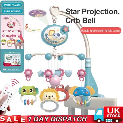 Baby Musical Crib Bed Bell Cot Mobile Stars Projector Lights Nusery Lullaby Toy • £7.89