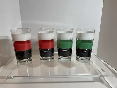 4 Vintage Drinking Glasses MCM Barware 2 White Red Black; 2 White Green Black • $50