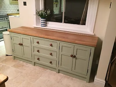 Hand Built Painted Solid Pine Freestanding Kitchen Base Unit With Oak Worktop.  • £1673.28