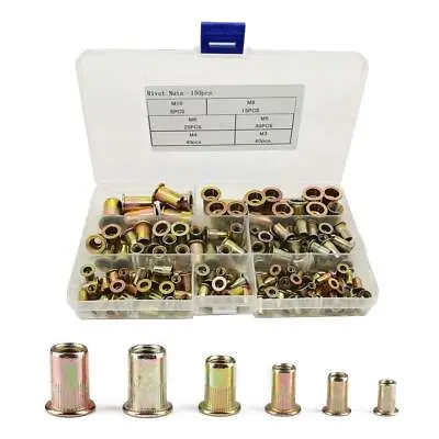 Rivet Nuts 150pcs Carbon Steel Threaded Rivet-Nut Insert Cap Assortment Kits M3 • £12.35