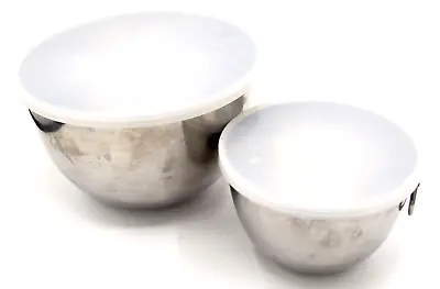 Revere Ware Mixing Nesting Stacking Baking Bowl Thumb Ring Lids Stainless Lot 2 • $69.99