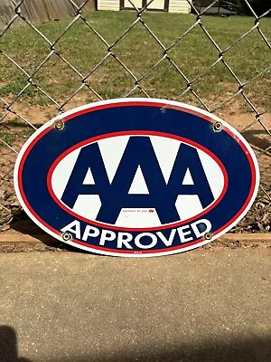 Vintage Porcelain Aaa Approved Gas And Oil Sign • $9.99