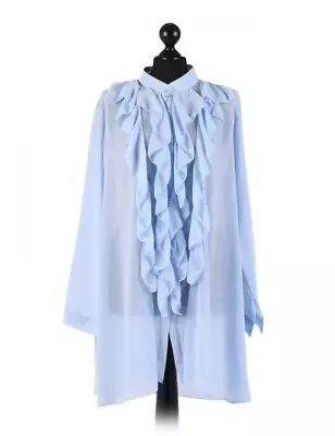 £19.99 • Buy Italian Ladies Lagenlook Quirky Plain Basic Ruffle Front Button Plus Size Shirt