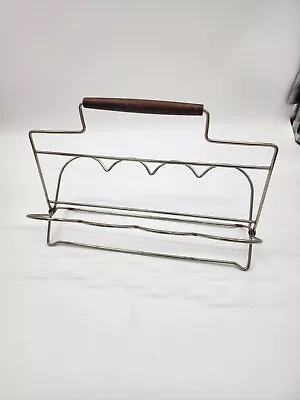 Vintage MCM Libbey Drinking GLASS CADDY / HOLDER / RACK Metal & Wood • $19.99