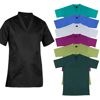 £13.99 • Buy Medical TOP Solid 100% Cotton V NECK Color Tunic Nurse SCRUB Hospital Uniform