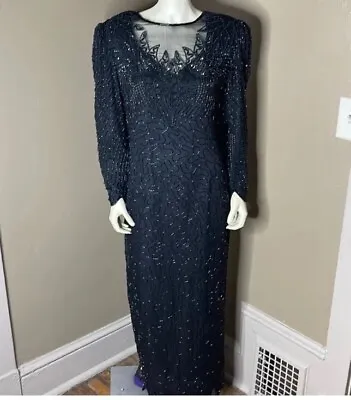 Vintage Denise Elle Women’s SILK Dress Beaded Sequined Party Medium Large • $20