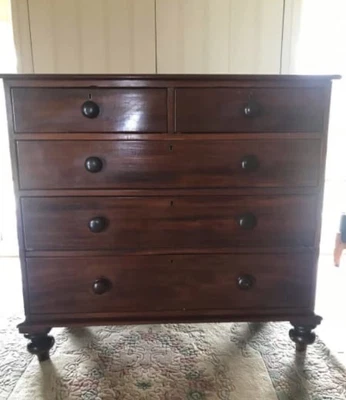 $350 • Buy Antique Australian Cedar 5 Drawer Chest Of Drawers On Turned Bun Feet
