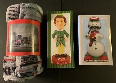 Cincinnati REDS X-mas Lot : Buddy The Elf Mr. Redlegs Snowman Luxury Blanket • $44.99