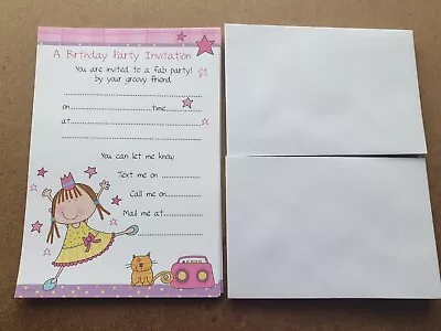 19 X Girls Birthday Party Invitations And Envelopes. Girl Dancing & Cat Design. • £2.99