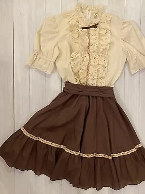 Vintage Jeri Bee Dress Western Prairie Square Dance Top Rockabilly Size 10 Brown • $110