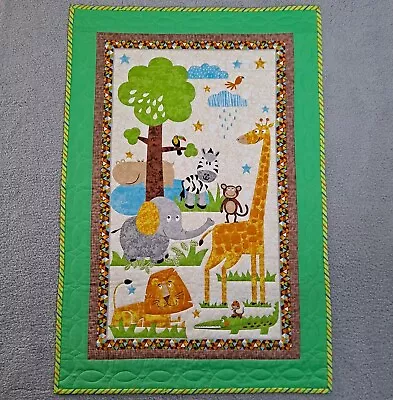 Baby Crib Quilt Comforter Bed Jungle Animals Zebra Monkey Green Border 29 X43  • $29.77