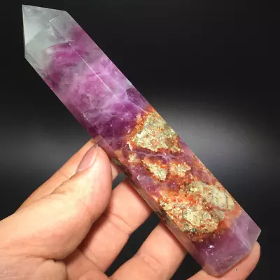 £0.01 • Buy 210g Top！Rainbow Fluorite Quartz Tower Points Obelisk Pyramid Healing Wand 54