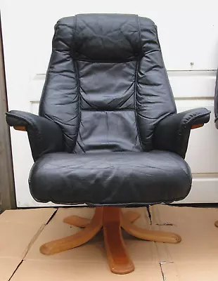 Vintage Danish Full Leather Swivel Recliner Chair. • £75