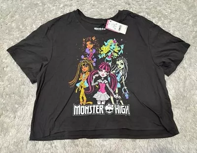 Monster High Women's T Shrit Cropped Short Sleeve Graphic Black Size L • $8.48