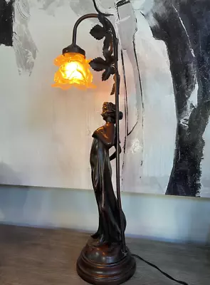 Bronze-Effect Half Nude Lady Figurine Table Lamp 26  Auguste Moreau / Art Nouvea • $250