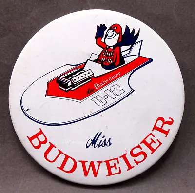 1970 U-12 MISS BUDWEISER BUD MAN 4  Pinback Button Hydroplane Boat Racing BEER • $19.99