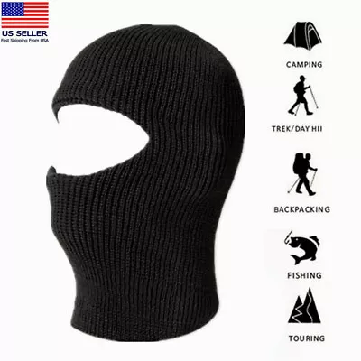 Winter Ski Full Face Mask 1 Hole Cap Balaclava Hood Beanie Tactical Hat Black • $7.99