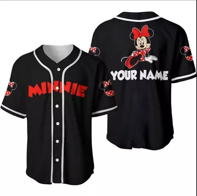 Chilling Minnie Mouse Black 3D Baseball Jersey Shirt Halloween Gift Best Price • $26.59