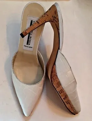 Titti Dell 'acqua Women’s Heels High Slides Mules White Leather Italy 37.5 7 Us • $140