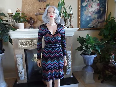 M Missoni Multi Color ZIg Zag Pattern Knit Surplice Dress Size IT 42 - US 6 • $135