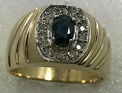 14 Karat Sapphire & Diamond Ring - 14K Gold Men's Oval Sapphire & Diamond Ring • $735