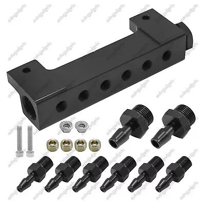 Black 6 Port Vacuum Block Intake Manifold Kit Fuel Wastegate Turbo Boost 1/8 NPT • $21.04