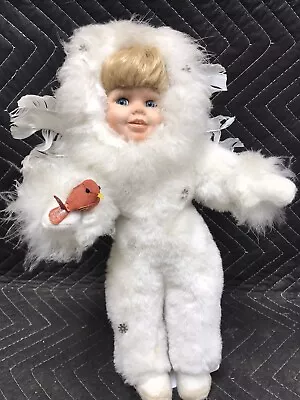 Unmarked Porcelain Angel Doll White Feather Wings Blonde • $12