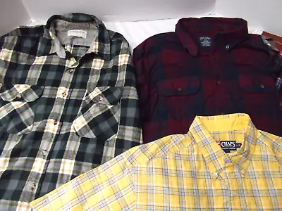 Lot 3 Plaid Shirts L Long Short Sleeve Flannel Double 2 Flap Button Pocket MINT • $26.99