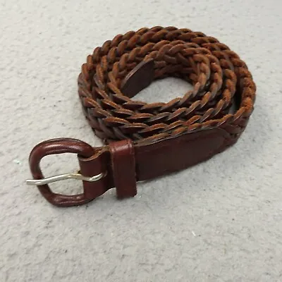 Vintage Brown Leather Belt Braided Woven Covered Buckle Sz 30 Uraguay • $15.92