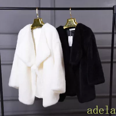 Luxury Women's Winter Faux Mink Fur Coat Lapel Collar Casual Solid Color Jacket • $93.26